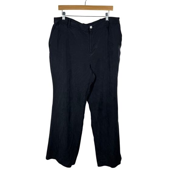 Lauren Ralph Lauren Pants Women 16W Black Wide Leg 100% Silk Trouser Pocket Gray - Picture 2 of 6